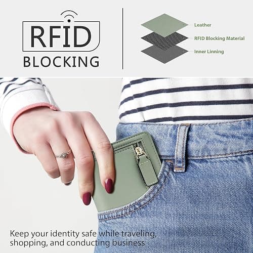 Gostwo Small Wallet for Women, Slim Bifold Credit Card Holder, Compact RFID Blocking Cash Wallet, Billfolds Thin Leather Zipper Pocket, Mini Wallet Gift for Ladies Teen Girls Travel with ID Window thumbnail 3