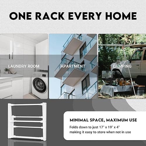 ZOES HOMEWARE 2026 Enhanced Clothes Drying Rack | Foldable Drying Rack Clothing for Laundry | Small Collapsible Portable Dryers for Laundry | Use for Indoor & Outdoor | White 37.5"x29"x12" thumbnail 6