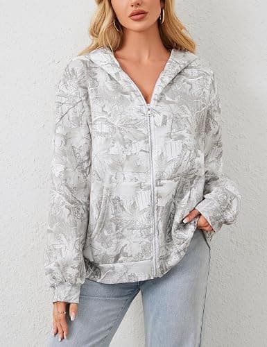ACCPUR Women Camo Hoodie Oversized Fleece Full Zip Up Sweatshirt Casual Long Sleeve Jackets Trendy Fall Clothes With Pockets thumbnail 5
