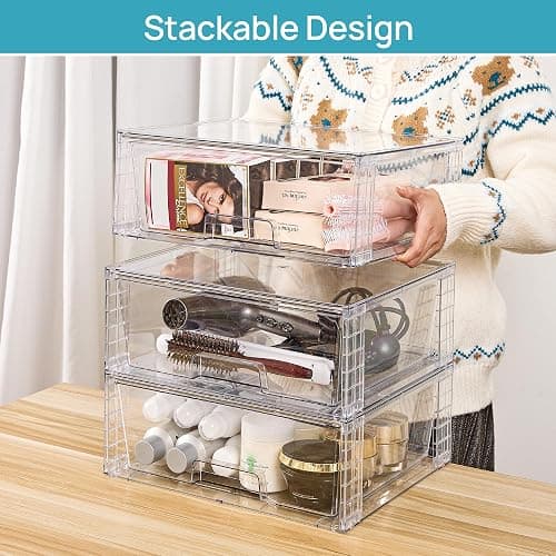 Vtopmart 2 Pack Large Stackable Storage Drawers,Easily Assemble Clear Acrylic Bathroom Closet Undersink Organizers,Plastic Storage Bins for Cabinet,Kitchen Pantry,Medicine Organization thumbnail 2