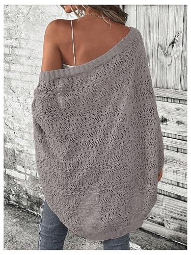 SHENHE Women's Open Front Loose Hollow Out Casual Dolman Sleeve Asymmetrical Cardigan Sweater Spring Outerwear thumbnail 2
