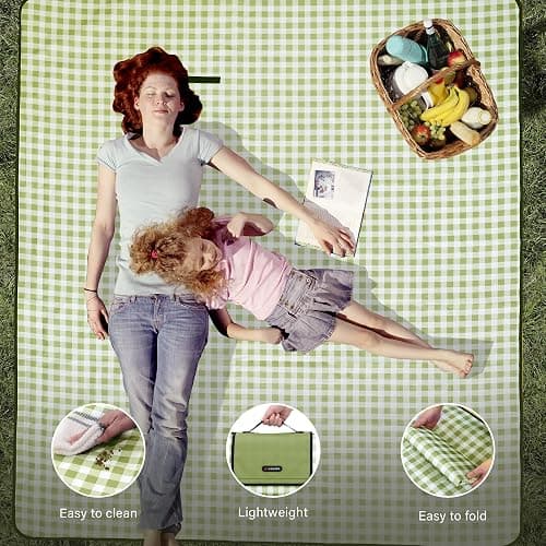 Outdoor Picnic Blanket 80"X80" Picnic Mat Extra Large Camping Blanket Beach Blanket Foldable Waterproof Sand Mat Hiking Travel Family Concerts(Green) thumbnail 7