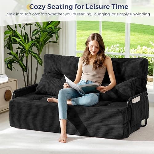 MAXYOYO Adjustable Folding Sofa Bed Couch with 2 Pillows, Black | Multi-Functional Bean Bag Bed, 5-Position Foldable Lazy Floor Sofa Bed with Armrest, Versatile Floor Seating for Reading thumbnail 9