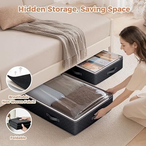 Budding Joy 95L Under Bed Storage, 4 Pack Closet Organizers Black | Underbed Storage Bags for Blankets, Towels, Comforter, Sweaters, Linen Sheets, Wrapping Paper thumbnail 6