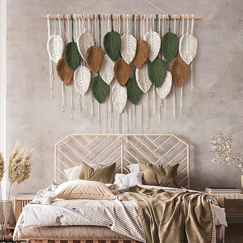KHOYIME Large Macrame Wall Hanging Boho Woven Tapestry, Chic Home Decor Modern Bohemian Handmade Leaf Feather Wall Art Decorations for Apartment Dorm Living Room Bedroom Nursery Backdrop 39"W X 29.5"L thumbnail 4