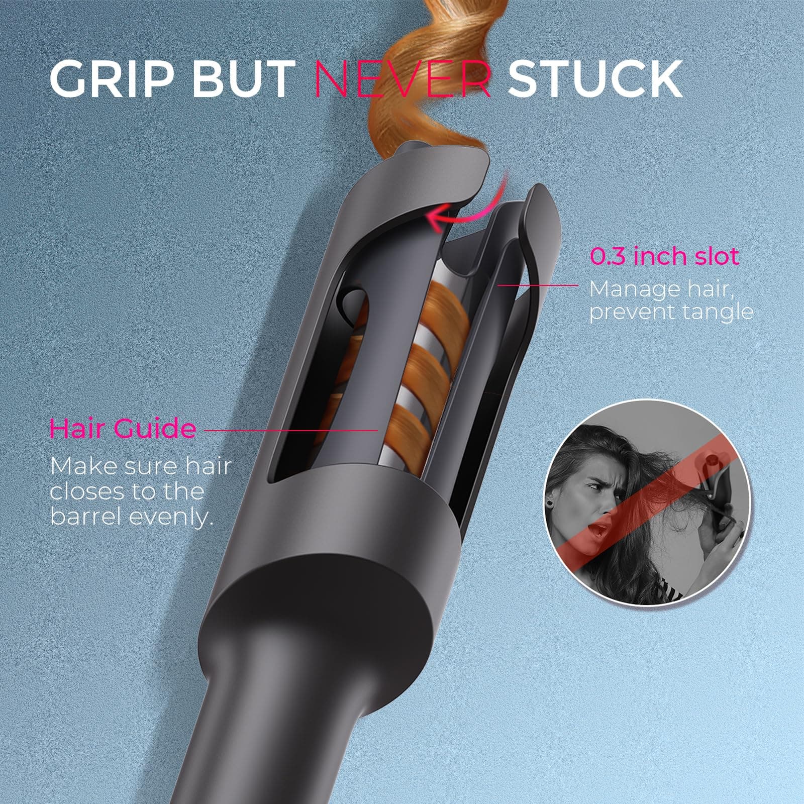 TYMO CURLPRO Automatic Curling Iron - Beach Waves Curling Wand with Ceramic Barrel, 500 Million Ionic, Dual Voltage & Lightweight for Travel, Metallic Grey, 32mm thumbnail 4