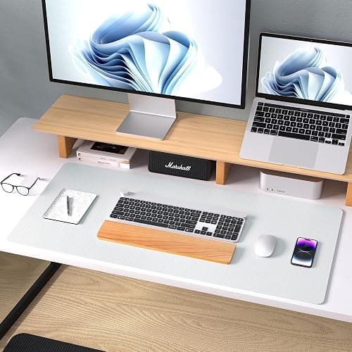 Aothia Leather Desk Pad Protector, Office Mat, Large Mouse Pad, Non-Slip PU Leather Blotter, Laptop Desk Pad, Waterproof Writing Pad for Office and Home (Barely Grey, 31.5" x 15.7") thumbnail 8