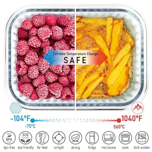 dokaworld Ribbed Glass 4 Stackable Meal Prep Containers with Acacia Lids | Lunch, Meal & Food Prep - Microwave & Oven Safe BPA Free Durable Heat Resistant Inert Borosilicate Glass thumbnail 5