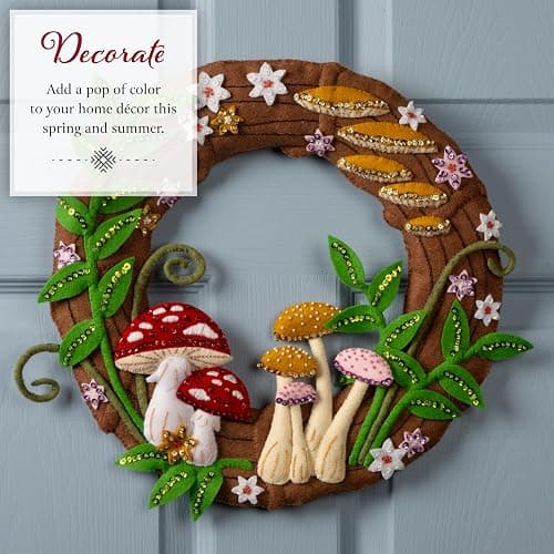 Bucilla, Mushroom Magic, Perfect for DIY Arts and Crafts Felt Applique Wreath Making Kit thumbnail 4