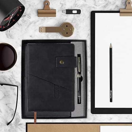 vfaejll A5 Lined Leather Journal Notebook,Hardcover Journal Set with Pen and Gift Box,100Pages 100gsm Thick Ruled Paper Daily Diary for Men Women School,Travel,Business,Work,Writing 5.9" X 8.4" thumbnail 2