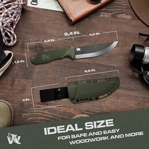 ODENWOLF W-SCANDI Full Tang Survival Knife with Sheath - Stylish Tactical Fixed Blade - Made of D2 Steel - Bushcraft and Camping Knife Survival - Perfect EDC Hunting Knife with TPE Handle thumbnail 2