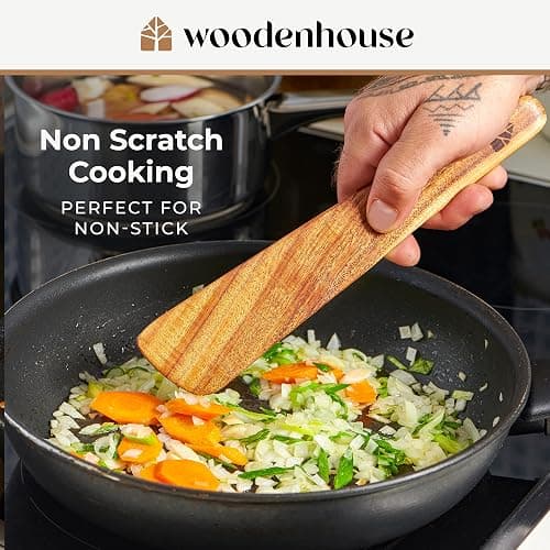 Wooden Spatula for Cooking, Teak Spatulas for Kitchen Use - Wooden Cooking Utensils Set of 4 including Paddle, Turner, Slotted Spurtle and Wood Scraper. Nonstick cookware, Kitchen Gifts for Women Men thumbnail 7