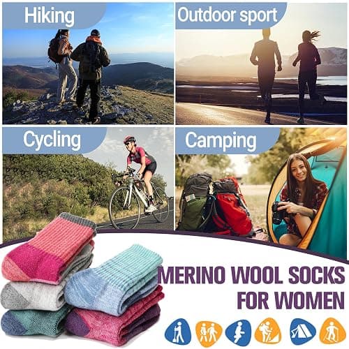 Anlisim Merino Wool Hiking Socks for Women Thermal Winter Warm Boot Work Cushion Socks 5 Pairs thumbnail 7