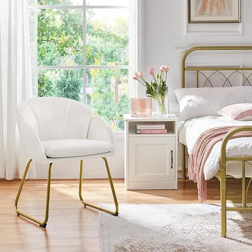 Yaheetech Modern Velvet Vanity Chair Armchair, Flower Shaped Makeup Chair with Golden Metal Legs for Living Room/Makeup Room/Bedroom/Home Office/Kitchen, White thumbnail 2