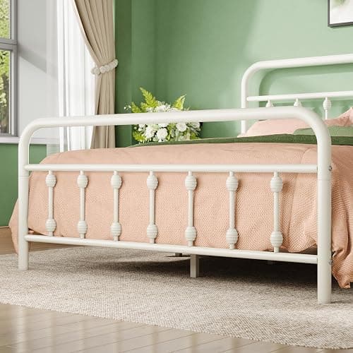Allewie 14 Inches Queen Size Metal Platform Bed Frame with Victorian Style Iron-Art Headboard/Footboard, Mattress Foundation, Easy Assembly, Under Bed Storage, No Box Spring Required, Off White thumbnail 5