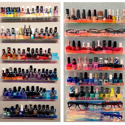 YMVV 15" Nail Polish Rack Wall Mounted Shelf,6 Pack Clear Rainbow Iridescent Acrylic Organizer Nail Supplies for Nail Techs,Great Display for Salons Retailers thumbnail 5