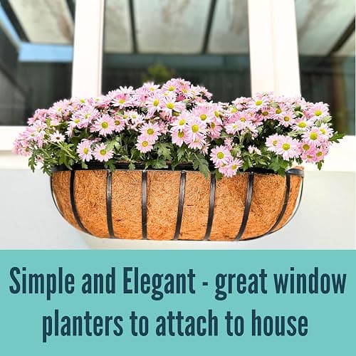 LaLaGreen Fence Planters for Outdoor Plants (24 Inch, 4 Pack) Black Metal Window Boxes Planter To Attach To House, Wall Mounted Flower Coco Baskets Outside Deck Railing Balcony Garden Porch Patio Rail thumbnail 9