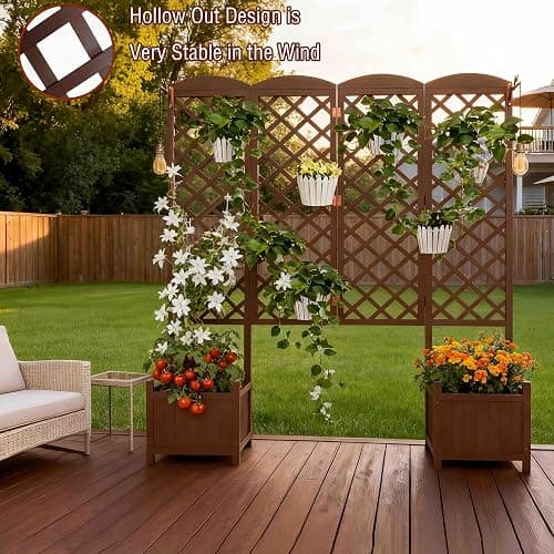 Planter Box with Trellis,72in Tall Outdoor Wooden Raised Garden Bed with Trellis,Patio Balcony Garden Privacy Planter Box for Climbing Plants,Fruits,Vegetables,Flowers,Dark Brown thumbnail 2