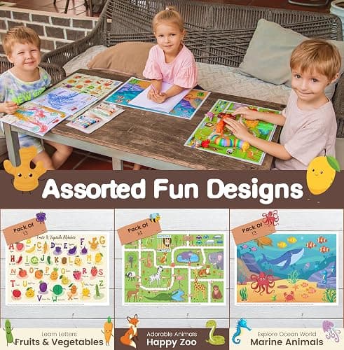 40 Pack Waterproof Disposable Placemats for Baby, Place mats for Kids, Toddler - Kids Placemats for Dining Table Tyke, Restaurants, and Travel (Aquarium, Alphabet and Zoo Theme) thumbnail 5