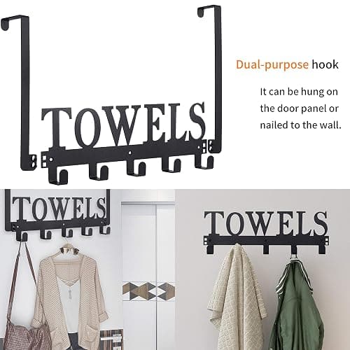 Kuhome Over The Door Hooks, Towel Holder for Bathroom, Door Mount Towel Rack Towel Hooks for Bedroom Beach Towels Bathrobe Wall Mount Hang on The Door Cabinet Cupboard Metal Sandblasted (Black) thumbnail 4