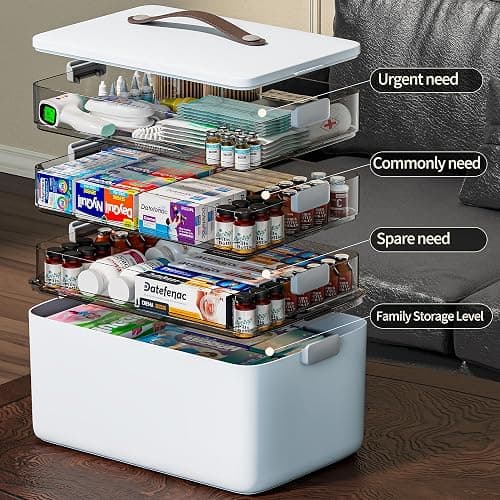 CTIME 4-Tier Medicine Organizer - Portable Medicine Cabinet with Handle | Multipurpose Medical Box, Pill Organizer, Empty First Aid Kit for Home Organization Must thumbnail 6