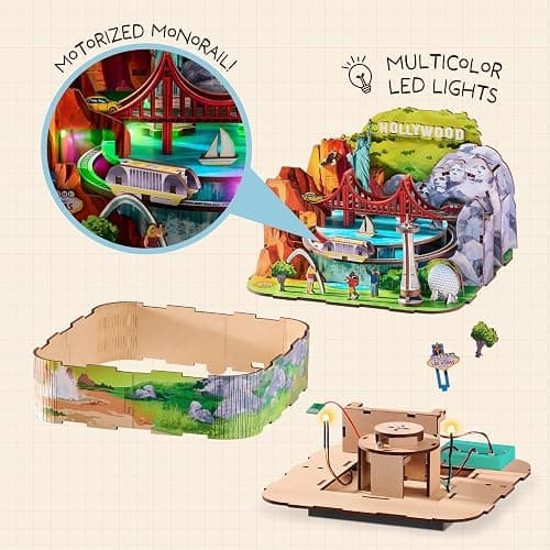 Arkitec – 3D Build Miniscape Series – Easy Model Building – 3D Puzzle with LED Lights and Movement – Desk and Shelf Decor – Arts and Crafts for Kids Ages 12+ – US Landmarks thumbnail 4