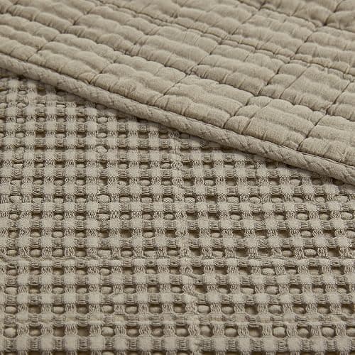 Levtex Home Mills Waffle Queen Bedspread Set (106x106in) with 2 Pillow Shams (26x20in) - Taupe - Cotton Waffle Queen Size Bedspread Set - Lightweight, Soft, Pre-Washed thumbnail 7