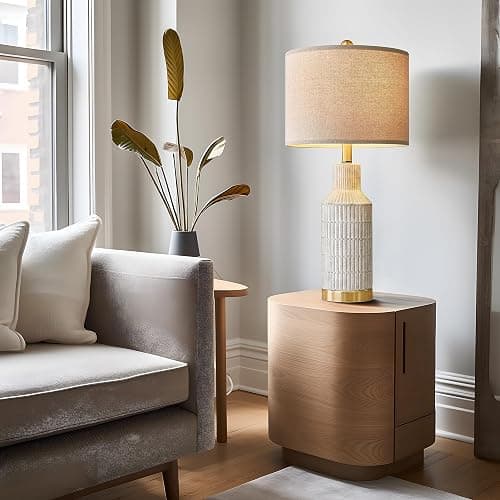 USumkky 25" Table Lamps Set of 2 - Modern Bedside Lamps for Living Room - White Washed Ceramic Nightstand Lamps for Bedroom thumbnail 6