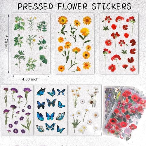 Arme Flower Stickers for Scrapbooking(590 Pieces, 48 Sheets),Decorative Floral Stickers, Small Flower Sticker for Adults, Pressed Flowers Sticker's Pack, Colorful Wildflower Sticker for Scrapbooking thumbnail 2