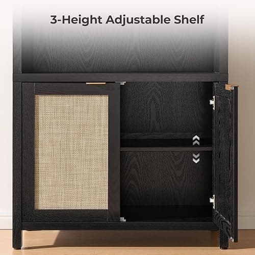 SICOTAS Book Shelf Arched Cabinet Bookshelf Arch 84.2" Tall Bookcase 5 Tier Large Bookshelves with Doors Storage Rattan Boho Wide Book Shelves Case for Living Room Kitchen Office Bedroom Library thumbnail 5