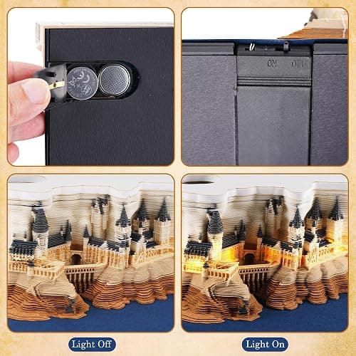 3D Time Piece Calendar 2026, Art Calendar Memo Pad 2026 Mini Desk Calendars Magic Castle with Lights, 3D Sticky Note Desktop Tear Off Calendar Gift for Christmas Office Decoration thumbnail 7