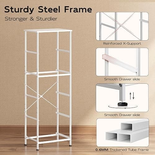 WLIVE Tall Dresser for Bedroom, 5 Drawer Dresser, White | 5 vertical fabric drawers, Tall vertical design, Bedroom or closet use, Dresser for small spaces, Chest of drawers thumbnail 9