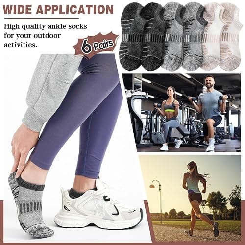 Merino Wool Ankle Athletic Running No Show Socks Cushioned Breathable Sports Warm Thick Socks for Men and Women 6 Pairs thumbnail 6
