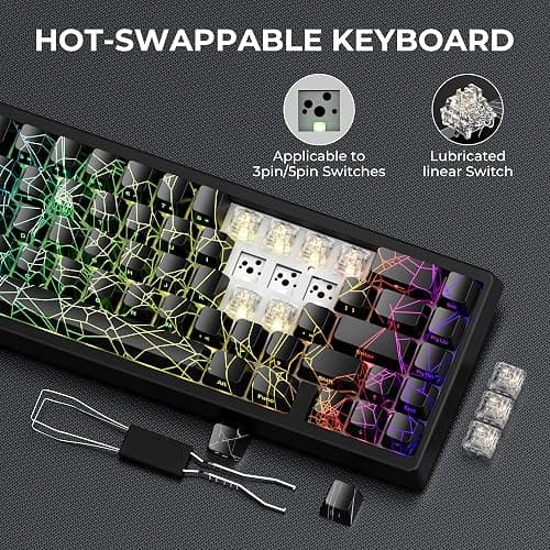 HITIME x XVX M67 60% Percent Keyboard Wireless, QMK/VIA Black Spider Web Gaming Keyboard, Tri-Mode Thocky Creamy Mechanical Key Board, Hot Swappable Gasket Mount RGB IMD Tech for Win/Mac thumbnail 6