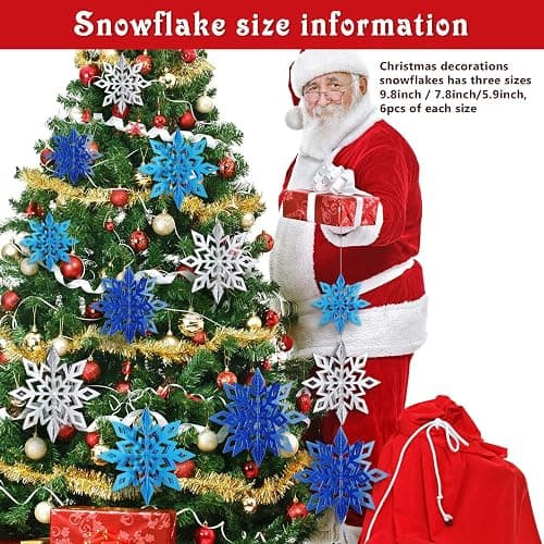 3D Hollow Christmas Winter Hanging Snowflakes Ornaments Decorations Glittery Large Snowflake Pendant Garlands for Winter Wonderland Party Home Decoration (Silver, Light Blue, Dark Blue,18 Pieces) thumbnail 3