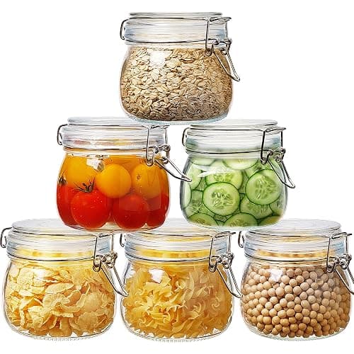 HomArtist Glass Jars with Airtight Lid Set of 6, 17 floz Wide Mouth Mason Jars with Clamp Lids,Glass Sealed Jars with Air Tight Lids, Best for Kitchen & Pantry Food Storage - Image 1