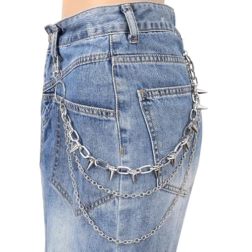 Pants Chain for Men, Lobster Clasp Pocket Wallet Chain Fashionable Metal Punk Belt Chain Cool Biker Hip Pop Goth Rock Trouser Jeans Chains Goth Accessories Punk Accessories for Women (Silver) thumbnail 7