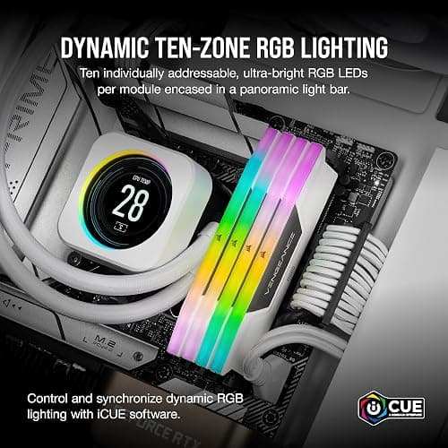 CORSAIR Vengeance RGB DDR5 RAM 32GB (2x16GB) Up to 6000MHz CL36-44-44-96 1.35V Intel XMP 3.0 Desktop Computer Memory - White (CMH32GX5M2E6000C36W) thumbnail 4