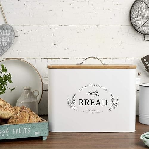 Baie Maison Extra Large White Farmhouse Bread Box for Kitchen Countertop - Breadbox Holder Fits 2+ Loaves - Bread Storage Container Bin - Rustic Bread Keeper Vintage Metal Kitchen Decor for Counter thumbnail 5