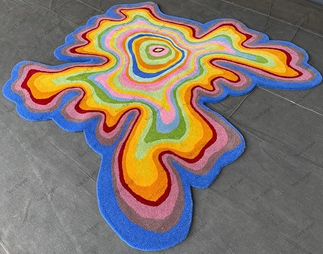 Naz Carpet Irregular Shaped Illusion Pattern Hand-Tufted 100% Wool Handmade Area Rug (Color Multi, 4x4 Feet) - 4x4 Feet - Multicolor K44 thumbnail 2