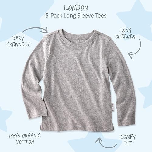 Butterblu London Long Sleeve T-Shirts​, Multipack, 100% Organic Cotton Tees | GOTS Certified Organic Cotton for Baby, Toddler Girls, Boys, Unisex, Machine Washable, Made to Match Colors thumbnail 2