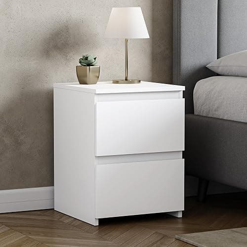 Vida Designs Denver Large 2 Drawer Bedside Chest | White | Space-Saving Storage | 52H x 39.5W x 39.5D cm | Large Side Table | Minimal | Smooth Metal Runner | Modern Bedroom Nightstand Unit - Image 1