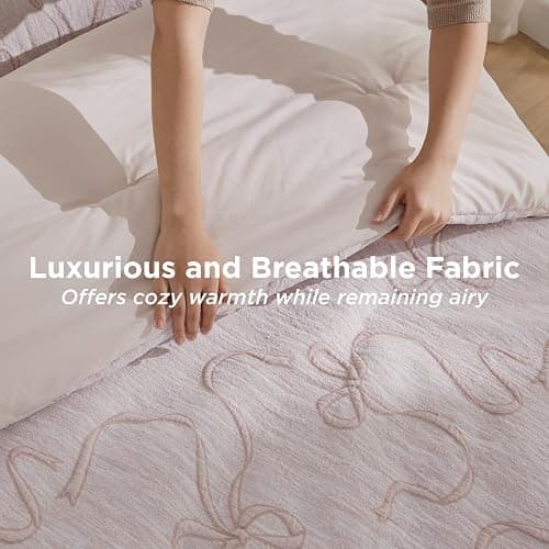 Bedsure Pink Comforter Set Queen, GentleSoft™ 3 Pieces Breathable Bow Comforter Set Women Girls with 2 Pillow Shams, Cute Queen Bedding Sets Pink Room Decor Aesthetic Bedroom Decor, 90x90 Inches thumbnail 4