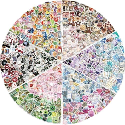 600PCS Aesthetics Stickers, Holographic Aesthetic Stickers for Water Bottles, Y2K Aesthetic Sticker for Laptop Daily Planner Phone Decal Girls Teens - Image 1