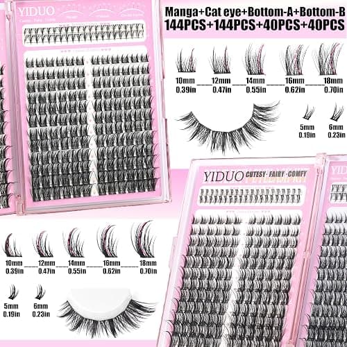 YIDUO 8 Styles Mix Lashes Clusters Kit 4 Box Cluster Lash Book Kit with Bond&Seal 1888Pcs 100D/200D/300D Volume Manga Eyelash Extension with Spikys/Bottom lash Kit for Beginners DIY at Home Easily thumbnail 6