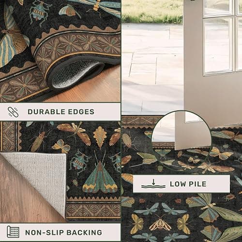 Hazo Haus Black Washable Insect Area Rugs 8x10 for Living Room, Bedroom, Dining Room Under Table, Playroom, Large Dark Whimscal Boho Indoor Rug, Ultra Soft Low Pile Non Slip thumbnail 5