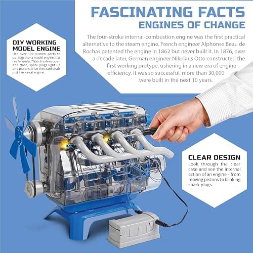 Discovery Model Engine Building Kit, DIY 4-Cylinder Combustion Engine, Working Pistons Fan Valves Belts LED Lights, STEM Mechanic Engineering Construction Experiment Set, Kids & Adults Gift thumbnail 6
