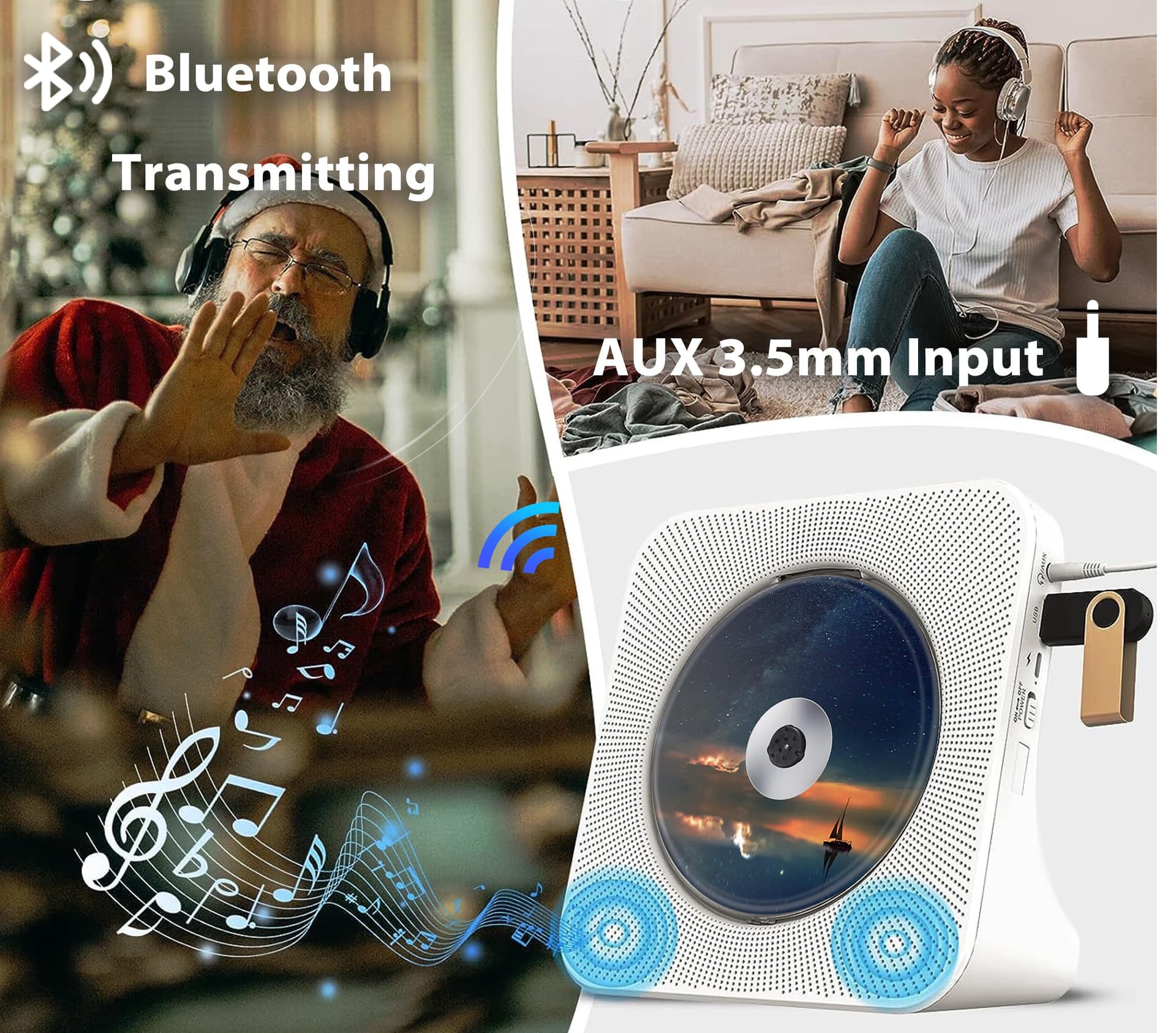 CD Player with Bluetooth Transmitter, Portable CD-Player Built-in HiFi Speakers LED Display, Music Kpop Mp3 Player Home Audio, FM Radio, Timer, USB, AUX, Remote Control, Mother Days Gift thumbnail 3