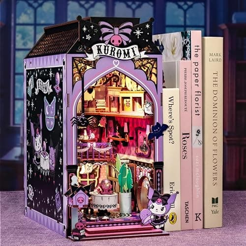 Hands Craft Kuromi Spooky House DIY Book Nook Kit – Official Sanrio Miniature Shelf Insert with Touch LED – 283-Piece 3D Puzzle for Adults & Teens – Playful & Enchanting Halloween Décor thumbnail 6