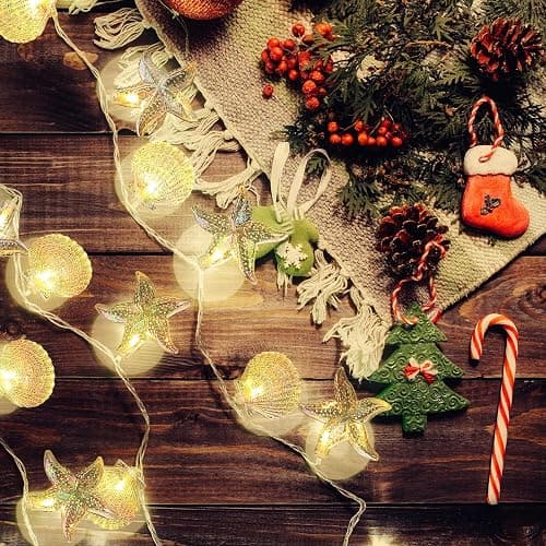 Glooglitter Christmas Ocean Beach String Lights Seashell Starfish 19.69 ft 40 LED Warm White Waterproof Ocean Theme Beach Lights for Home Outdoor Room Decor Indoor Bedroom Decor thumbnail 5